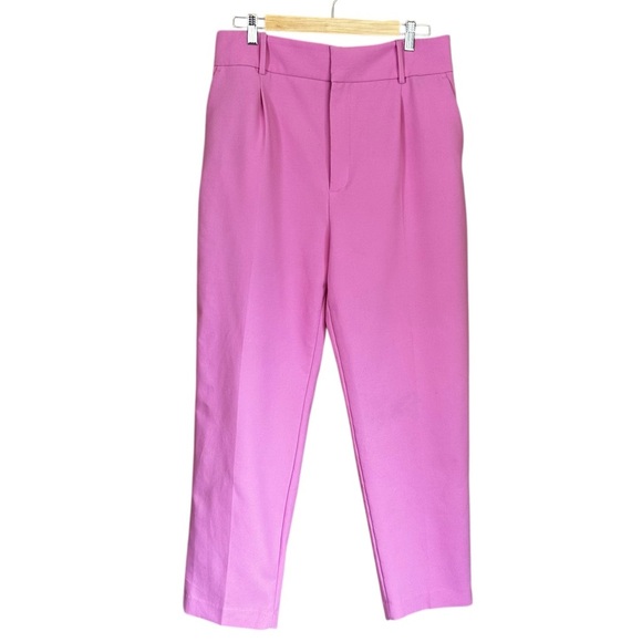 Zara High Waisted Pink Trouser Pants Cropped Ankle XL - Picture 2 of 8